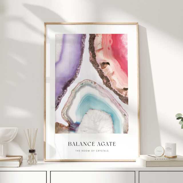 Agate Crystal Wall Art, Balance Print, Colourful Poster, Geode Artwork, Healing Stone Decor For Home & Office - image 1