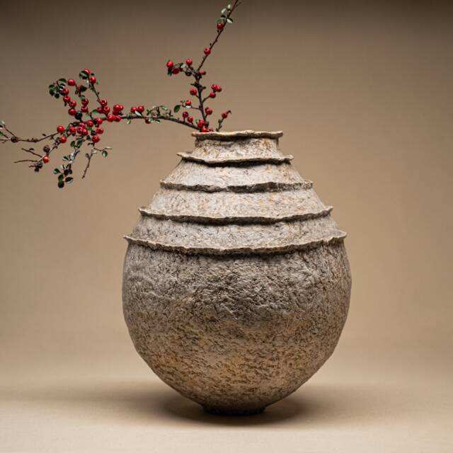 Handmade Paper Clay Vase Wabi Sabi Vessel With Aging Effect, Boho Chic Statement Centerpieces - image 1