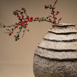 Handmade Paper Clay Vase Wabi Sabi Vessel With Aging Effect, Boho Chic Statement Centerpieces - thumbnail 2