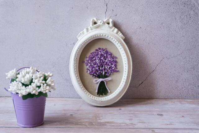 Wall Hanging, Embroidered Flowers Pictures, Wall Art For Living Room, Embroidery Artwork - image 1