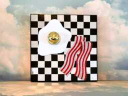 Disco Eggs & Bacon - Checkered Funky Food Decor 3D Maximalist Breakfast Pop Art - thumbnail 1