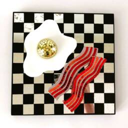 Disco Eggs & Bacon - Checkered Funky Food Decor 3D Maximalist Breakfast Pop Art - thumbnail 2