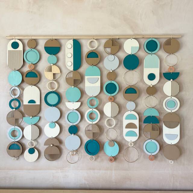 Blue Geometric Wall Art - Large Mid-Century Modern Tapestry - image 1