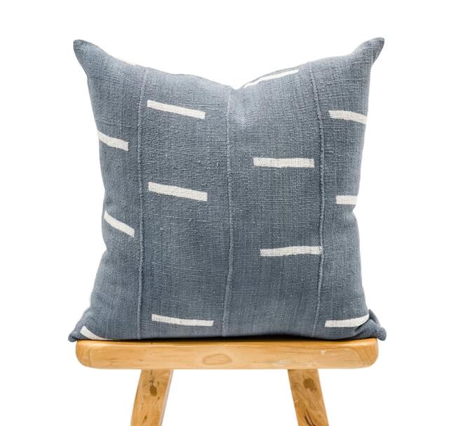 Farmhouse Pillow -- African Pillow, Mudcloth Blue Grey Cover- Throw Cover, Sofa Cushion, Fall Decor 22x22 - image 1