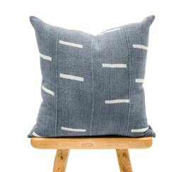 Farmhouse Pillow -- African Pillow, Mudcloth Blue Grey Cover- Throw Cover, Sofa Cushion, Fall Decor 22x22 - thumbnail 1