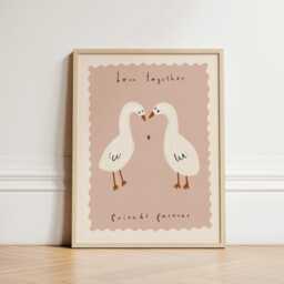 Twin Ducks Nursery Print, Twins Illustration Wall Art, Baby Shower Gift, Bedroom Unframed - thumbnail 2