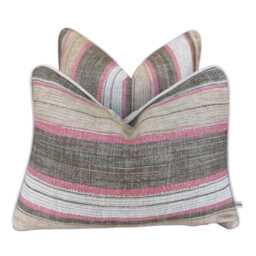 Fermoie Carskiey Broad Stripe Designer Pink Green Linen Cushion Pillow Cover - thumbnail 2