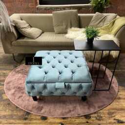Duck Egg Blue Velvet Chesterfield Ottoman, Handmade Storage Footstool - thumbnail 2