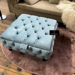 Duck Egg Blue Velvet Chesterfield Ottoman, Handmade Storage Footstool - thumbnail 3