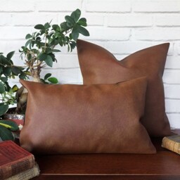 Brown Faux Leather Pillow Cover Modern Home Decor - 16x16 Inch - thumbnail 2