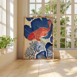 Koi Fish Coral Art Print, Mid Century Modern Coastal Decor - thumbnail 4