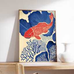 Koi Fish Coral Art Print, Mid Century Modern Coastal Decor - thumbnail 2