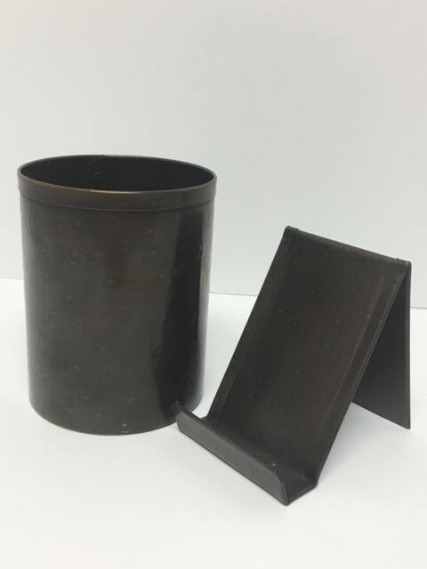 Hammered Copper Desk Set Business Card Holder & Pencil Cup