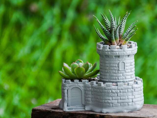 3D Printed Castle Succulent Planter, Medieval Desk Organizer - image 1