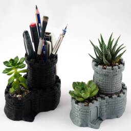 3D Printed Castle Succulent Planter, Medieval Desk Organizer - thumbnail 2