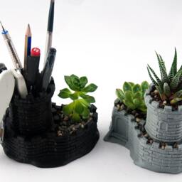 3D Printed Castle Succulent Planter, Medieval Desk Organizer - thumbnail 3