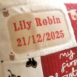 Baby 1st Christmas Memory Cushion 2026, Made From Clothes, Keepsake Double Sided Pillow. Embroidered Name - thumbnail 3