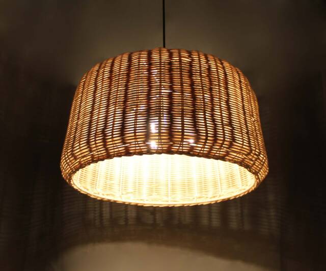 Circular Truncated Cone Shaped Pendant Light, Rattan Ceiling 3 Light Bulb Sockets - image 1