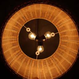 Circular Truncated Cone Shaped Pendant Light, Rattan Ceiling 3 Light Bulb Sockets - thumbnail 3
