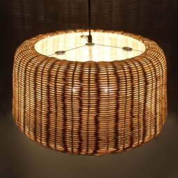 Circular Truncated Cone Shaped Pendant Light, Rattan Ceiling 3 Light Bulb Sockets - thumbnail 2