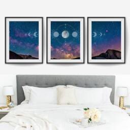 Moon Phases Art Print, Set Of 3 Night Sky Wall Art, Landscape, Home Decor, Bedroom Living Room Prints - thumbnail 3