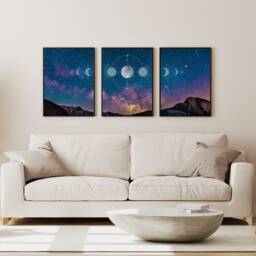 Moon Phases Art Print, Set Of 3 Night Sky Wall Art, Landscape, Home Decor, Bedroom Living Room Prints - thumbnail 1