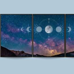 Moon Phases Art Print, Set Of 3 Night Sky Wall Art, Landscape, Home Decor, Bedroom Living Room Prints - thumbnail 2