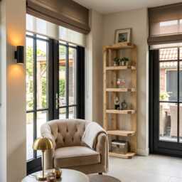 Belix W40cm Light Oak Colour Solid Wood Corner Bookshelf - Open Bookcase, Rustic Scandinavian Design - thumbnail 1