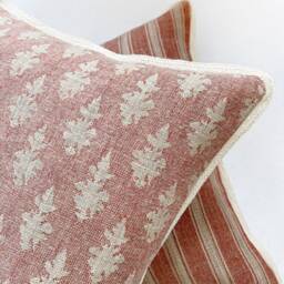 Red Linen Pillow Cover French Cottage Jute Trim Throw Cushion - thumbnail 2