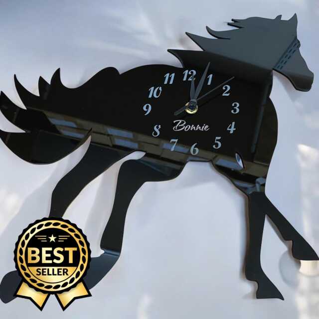 Galloping Horse Shaped Clocks - Custom Colours & Woods, Sizes & Personalised Engraving Option - image 1
