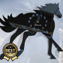 Galloping Horse Shaped Clocks - Custom Colours & Woods, Sizes & Personalised Engraving Option - thumbnail 1