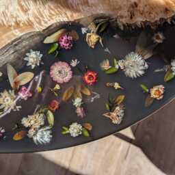 Floral Black Resin Coffee Table Round Live Edge Epoxy Wood Table - thumbnail 3