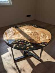 Floral Black Resin Coffee Table Round Live Edge Epoxy Wood Table
