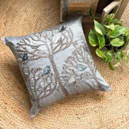 Sequins & Bead Silver Bird Pillow Sham, 24x24/26x26 Art Silk Contemporary Decorative Euro Sham - Pigeons - thumbnail 3