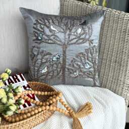 Sequins & Bead Silver Bird Pillow Sham, 24x24/26x26 Art Silk Contemporary Decorative Euro Sham - Pigeons - thumbnail 2