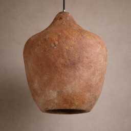 Handmade Paper Mache Pendant Light - Terracotta Wabi Sabi Lamp - thumbnail 3