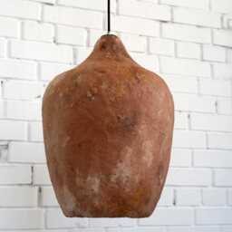 Handmade Paper Mache Pendant Light - Terracotta Wabi Sabi Lamp - thumbnail 4