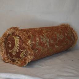 Burnt Orange Gold Floral Pillows in Chenille With Fringe For Sofa Chair Or Couch Inserts Made Usa - thumbnail 3
