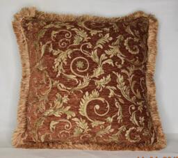 Burnt Orange Gold Floral Pillows in Chenille With Fringe For Sofa Chair Or Couch Inserts Made Usa - thumbnail 1