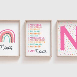 Girls Affirmation Prints, Bedroom Decor, Personalised, Rainbow Wall Art. Colourful Positive Playroom, Set Of 3 - thumbnail 2