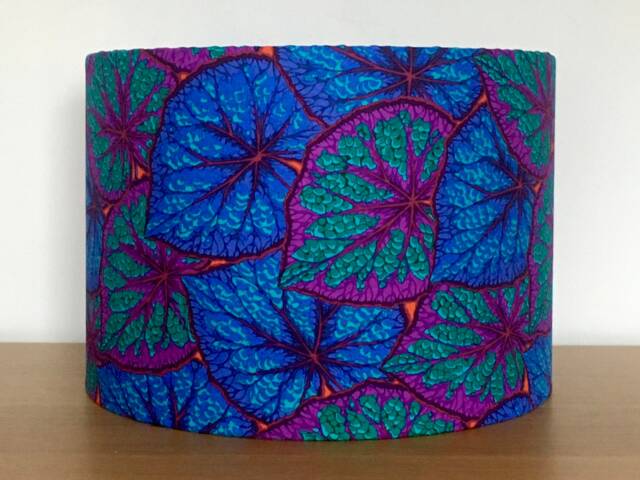 Blue Green Purple Leaf Pattern 40cm 35cm 30cm 25cm 20cm 15cm Fabric Drum Ceiling Pendant Or Table Lamp Floor Metallic Copper - image 1