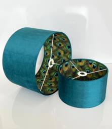 New Luxury Hq Double Sided Teal & Peacock Feathers Combination Lamp Shade Pendant Light