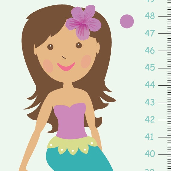 Personalizaed Growth Chart - Mermaid Nursery Art Personalized Wall Art , Purple & Mint Canvas Height - image 1
