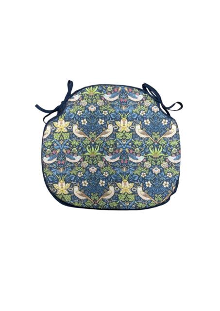 William Morris - Strawberry Thief Navy 100% Cotton Large Spindle Back Tie-On Seat Pads Dining/Patio/Garden/Kitchen - image 1