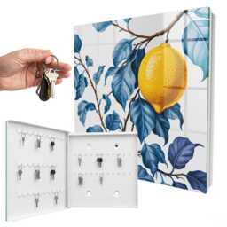 Lemon Leaves Key Cabinet For Home, Blue Industrial Box, Painterly Flowers & Plants, Lovers Of Nature Freshness - thumbnail 2