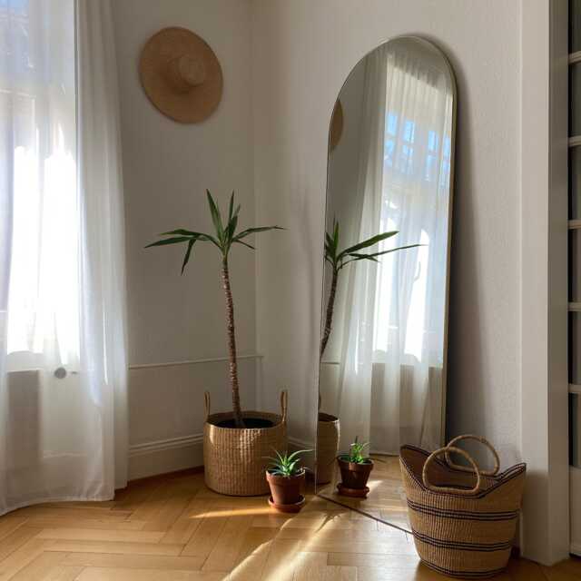 Oversized Arcus Wall Leaning Arched Mirror With Minimalist Brass Frame - image 1