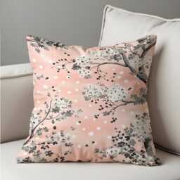 Pink Blossom Cushion Cover, Floral Branch Pillowcase, Soft Romantic Polka Dot Decorative Throw Pillow Case For Sofa Bedroom - thumbnail 2