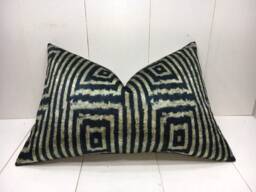 Ikat Velvet Pillow Cover 16x24, Handwoven Silk Accent Cushion - thumbnail 1