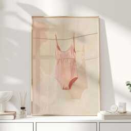 Pink Swimsuit Art Print - Minimal Coastal Wall Feminine Summer Decor Beach House Aesthetic - thumbnail 1