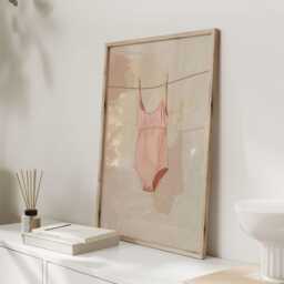 Pink Swimsuit Art Print - Minimal Coastal Wall Feminine Summer Decor Beach House Aesthetic - thumbnail 2